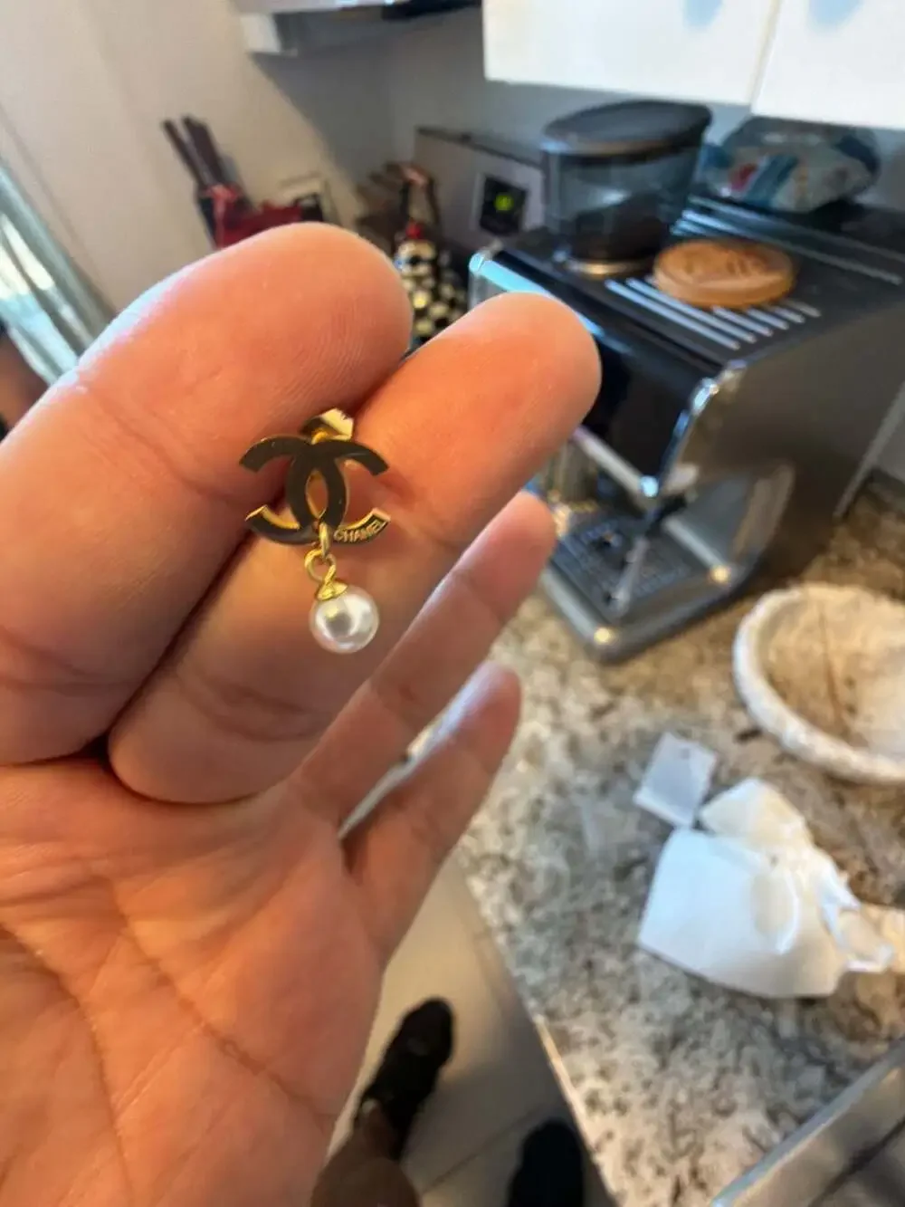 Chanel CC Logo Faux Pearl Dangle Clip-On Earrings